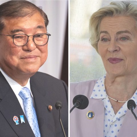 Primo ministro giapponese Ishiba e la presidente della Commissione europea Ursula von der Leyen (Philip Fong Pool/Barbara Amendola/Ipa)