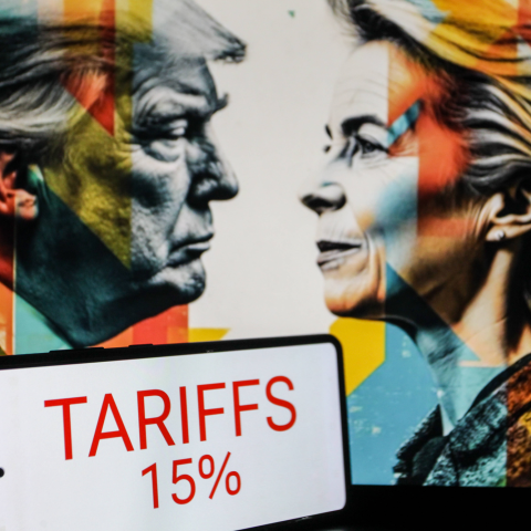 Elaborazione grafica di Trump e von der Leyen su accordo dazi