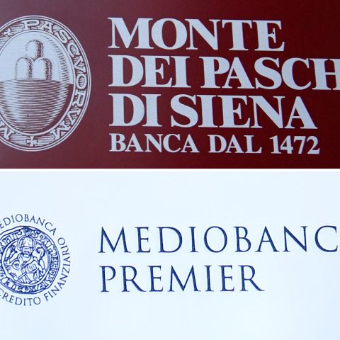 Monte dei Paschi di Siena e Mediobanca Loghi Afp