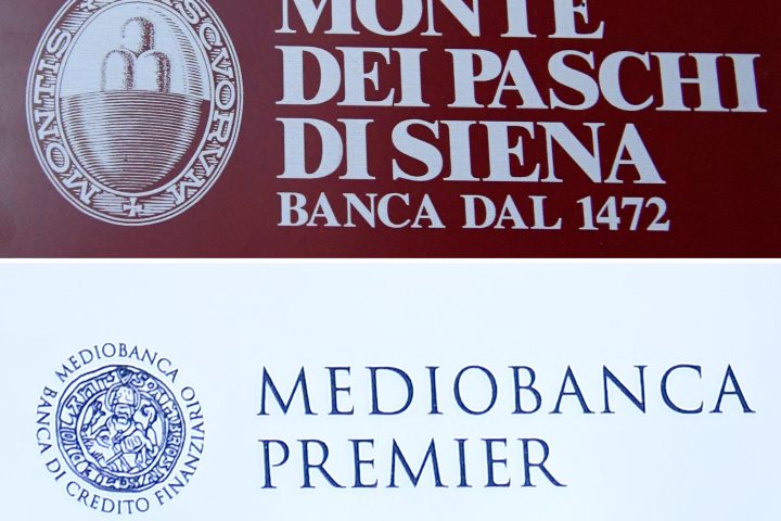 Monte dei Paschi di Siena e Mediobanca Loghi Afp