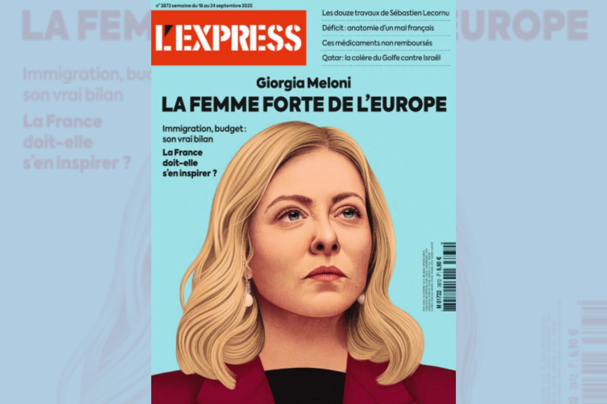 La presidente del Consiglio Giorgia Meloni in copertina sul settimanale francese L'Express