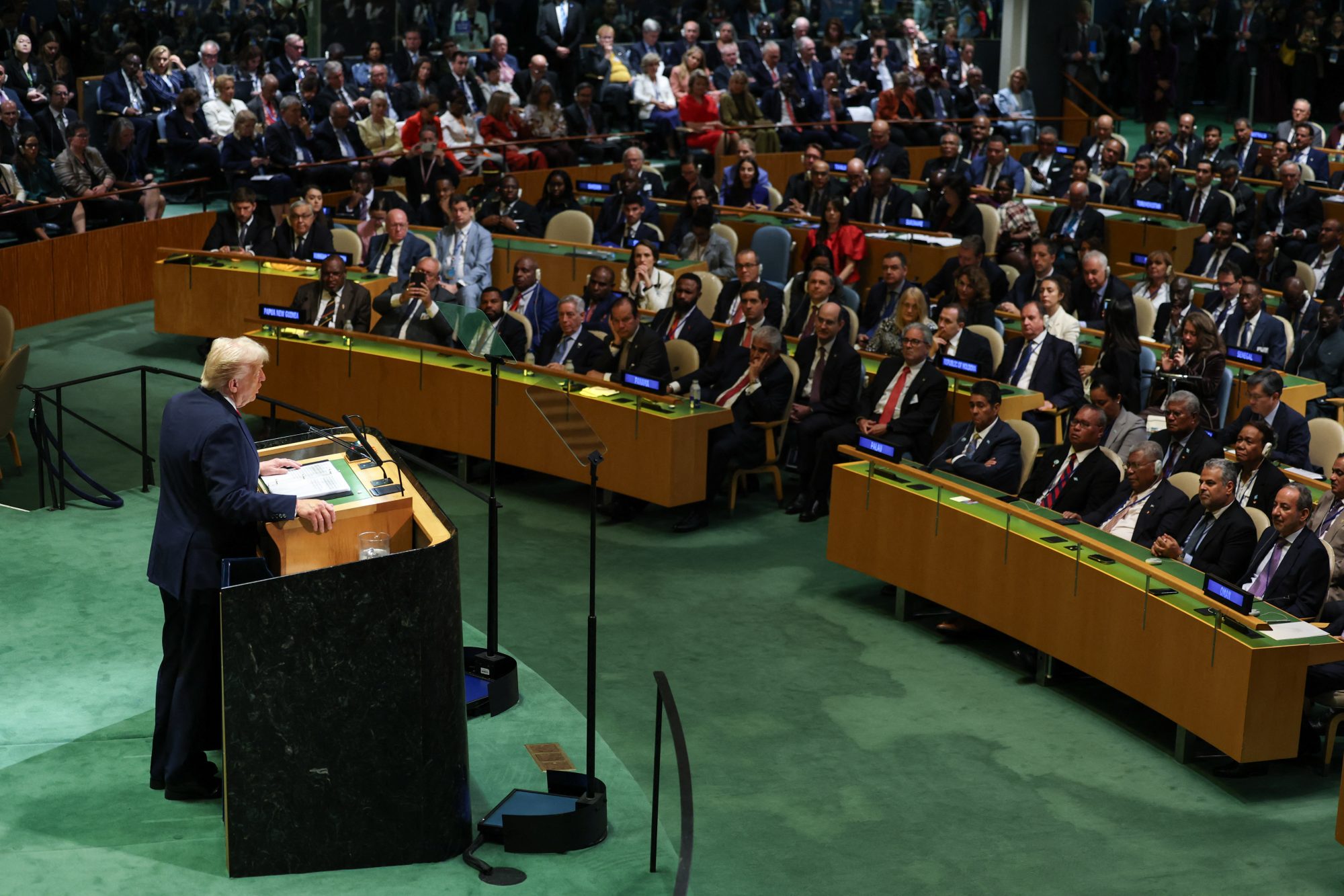 Il presidente statunitense Donald Trump all'Assemblea Generale delle Nazioni Unite (Afp)