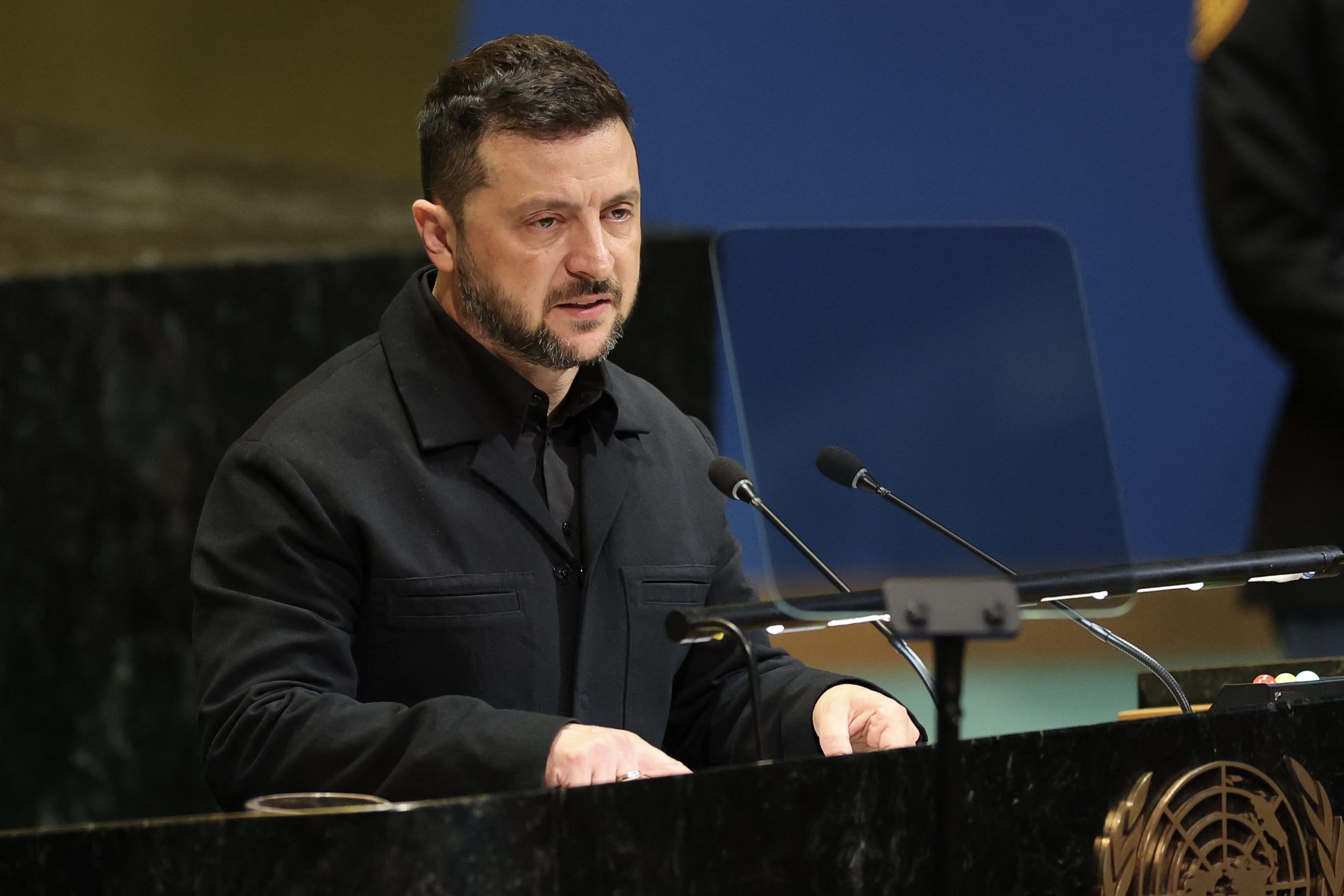 Il presidente ucraino Volodymyr Zelensky all'Assemblea Generale Onu 2025 (Afp)