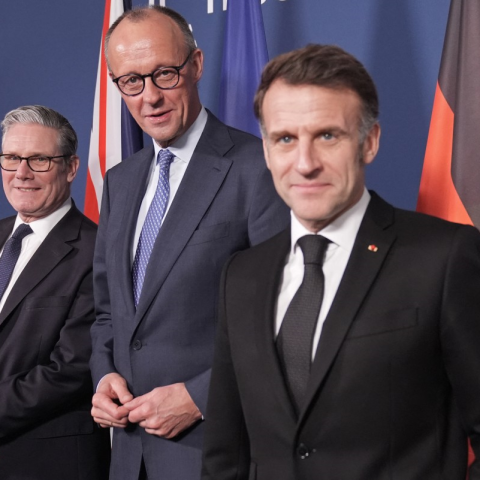 Starmer keir merz friedrich macron emmanuel conferenza monaco2026 afp