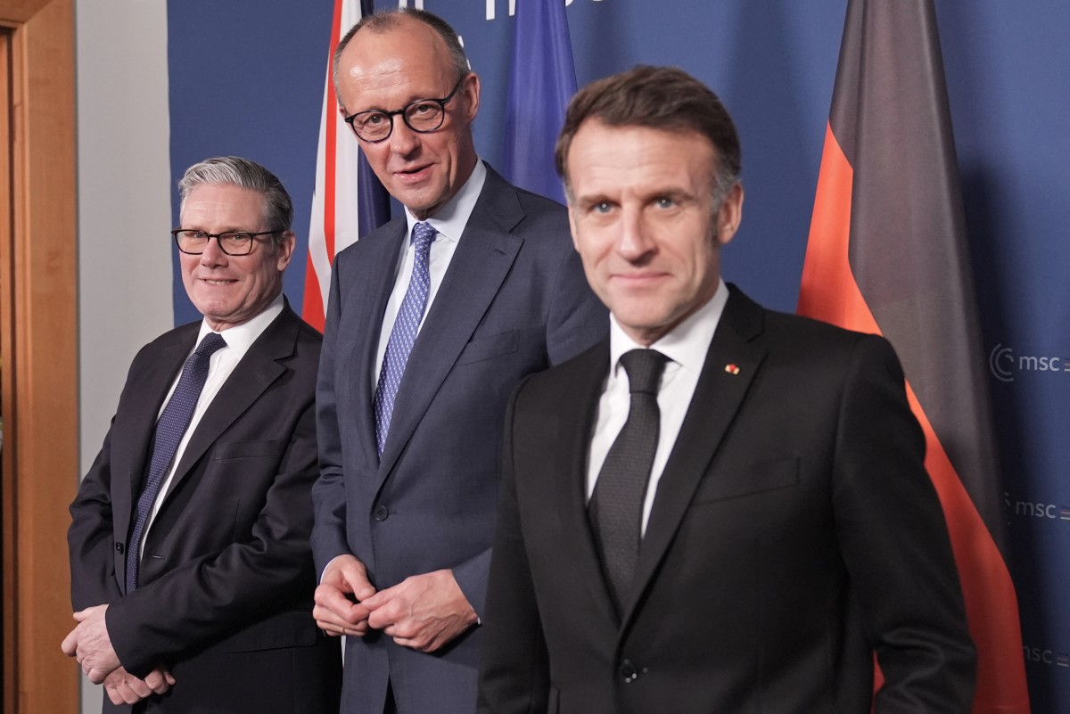 Starmer keir merz friedrich macron emmanuel conferenza monaco2026 afp