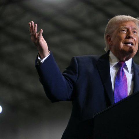 US President Donald Trump speaks at Verst Logistics in Hebron, Kentucky