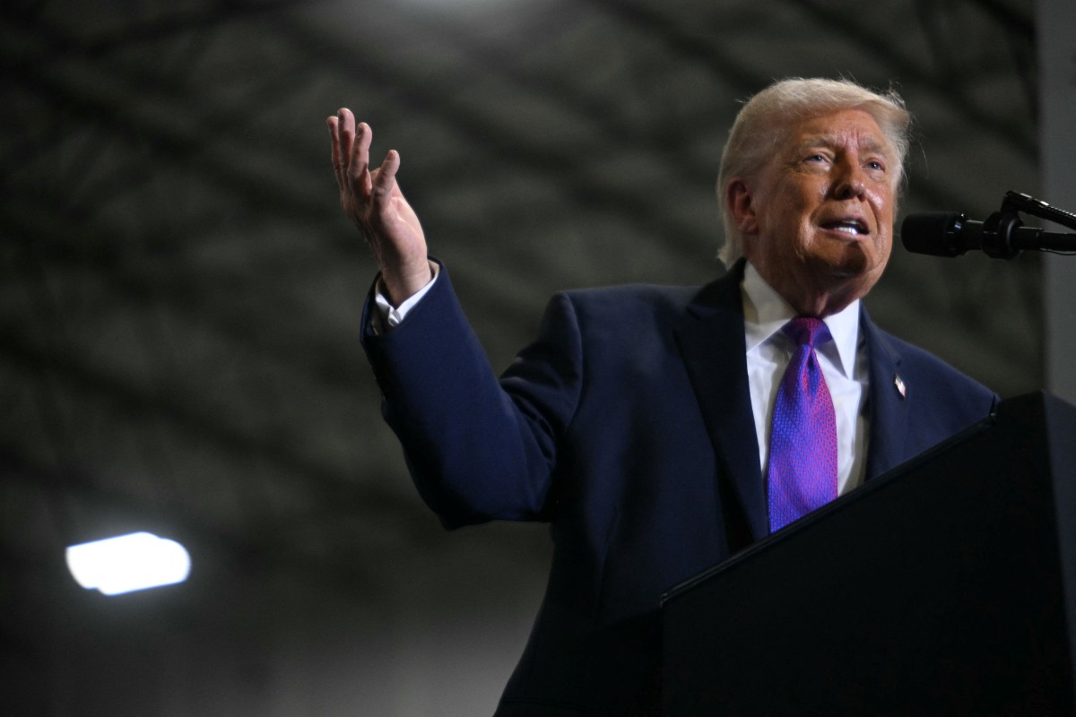 US President Donald Trump speaks at Verst Logistics in Hebron, Kentucky