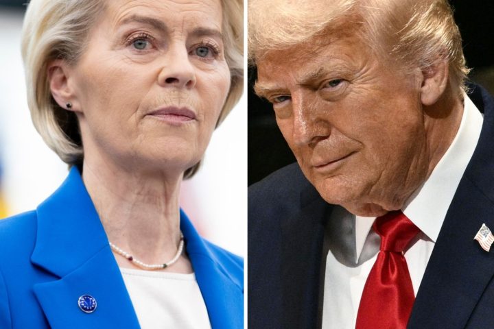 La presidente della Commissione europea Ursula von der Leyen e il presidente degli Stati Uniti Donald Trump (Afp)