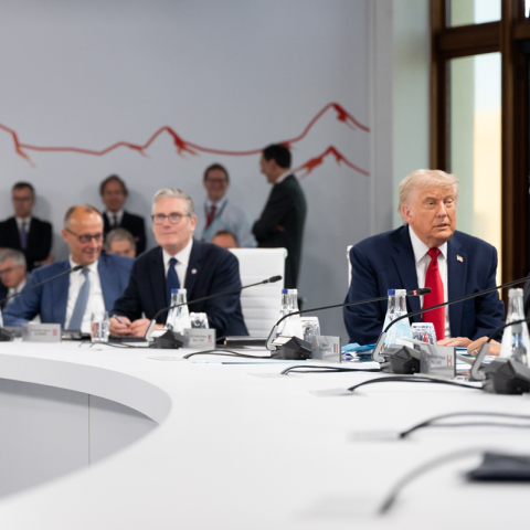 G7 Evian Donald Trump vicino a Emmanuel Macron