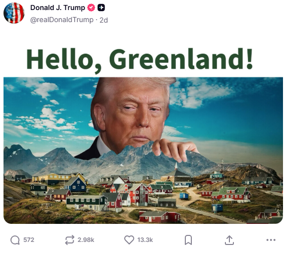 Donald trump groenlandia screen post truth social