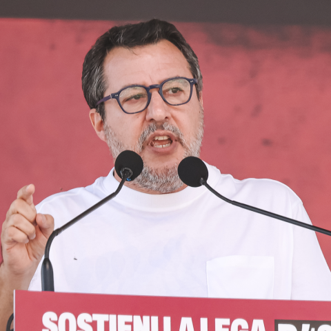 Matteo Salvini a un comizio