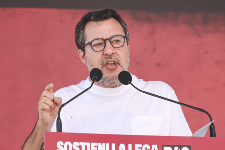 Matteo Salvini a un comizio