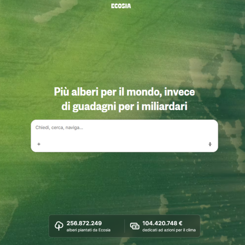 L'home page del motore di ricerca Ecosia