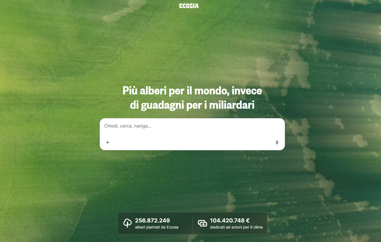 L'home page del motore di ricerca Ecosia