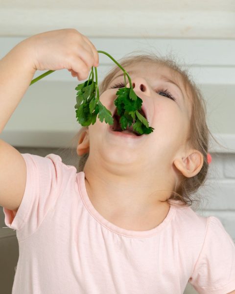 Bimba mangia verdure canva
