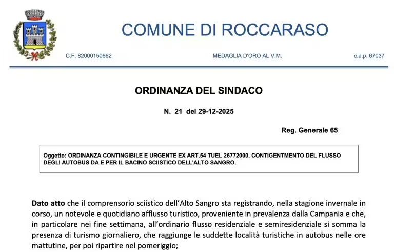 Ordinanza roccaraso sindaco accesso