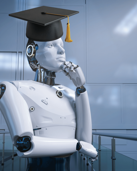Intelligenza artificiale con il tocco, simbolo della laurea
