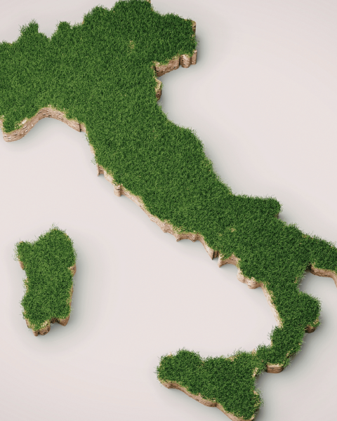 Italia colorata di verde per rappresentare la natura