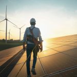 Engineer walking on solar panel storyblocks