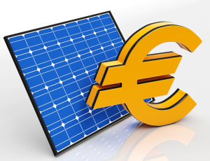 Disegno di un pannello solare affiancato al simbolo dell'euro