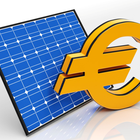 Disegno di un pannello solare affiancato al simbolo dell'euro